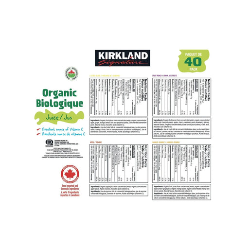 Kirkland Signature Organic Juice Assorted 40 x 200ml - Miller & Bean Coffee Company