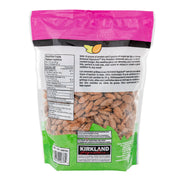 Back of Kirkland Signature Dry Roasted Almonds bag with product information