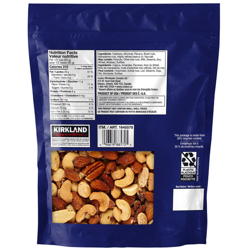 Kirkland Signature Salted Mixed Nuts nutrition facts and ingredients