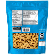 Kirkland Signature Roasted Whole Unsalted Cashews back package with nutrition and ingredients
