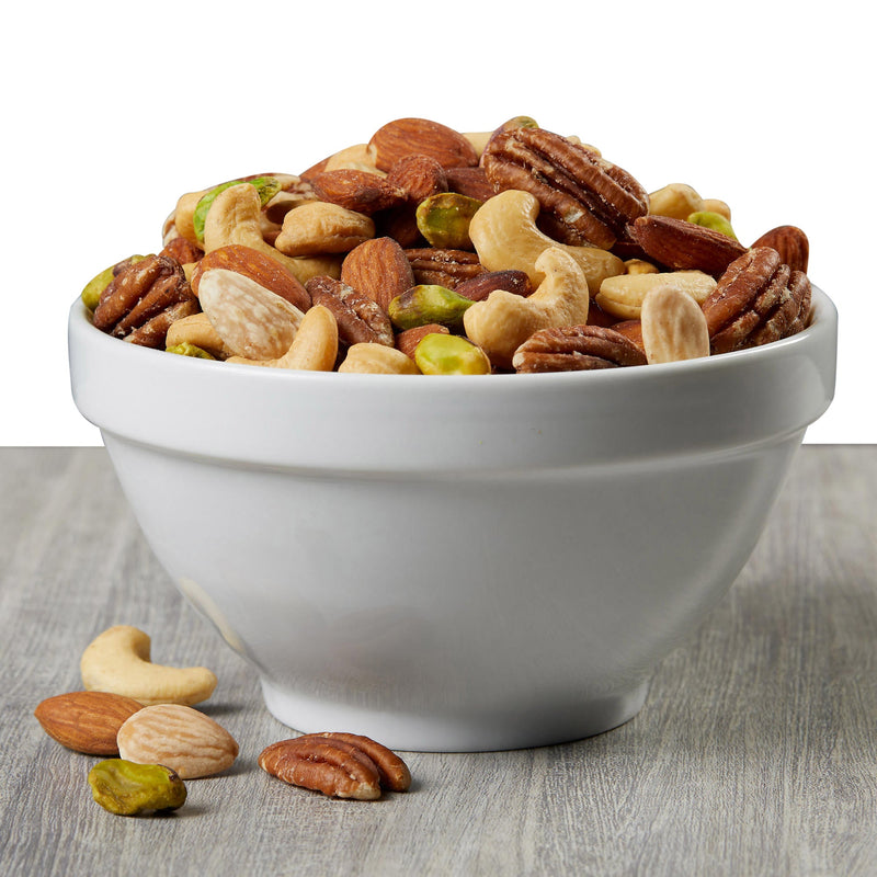 Kirkland Signature unsalted mixed nuts served in a bowl