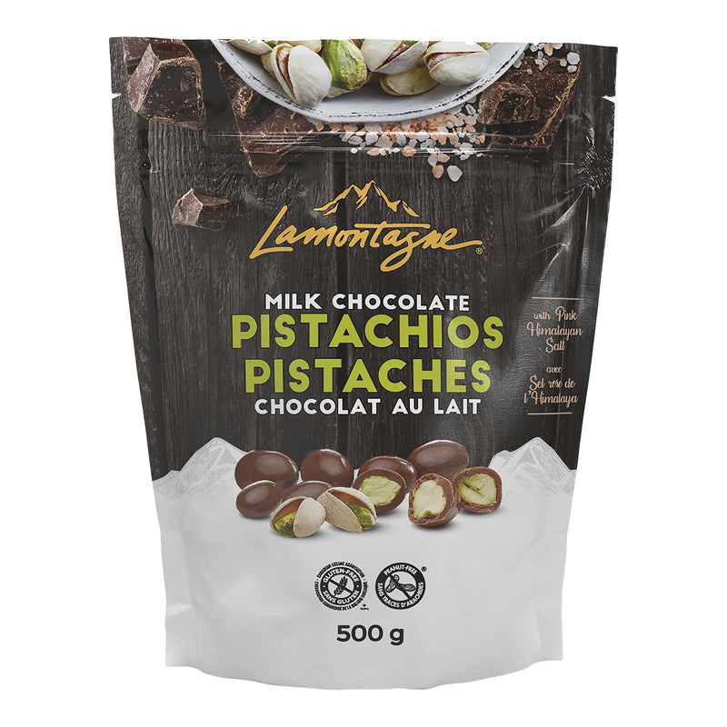 Lamontagne Milk Chocolate Pistachios with Pink Himalayan Salt, 500 g bag