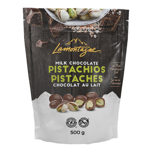 Lamontagne Milk Chocolate Pistachios with Pink Himalayan Salt, 500 g bag