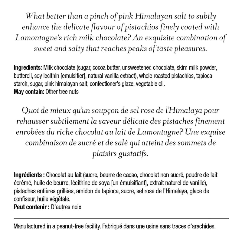 Lamontagne Milk Chocolate Pistachios ingredients and allergen information