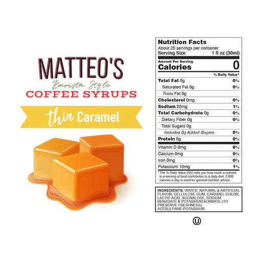 Matteo's Sugar Free Coffee Syrup - Caramel - 2 x 1L Bottle - Miller & Bean Coffee Company