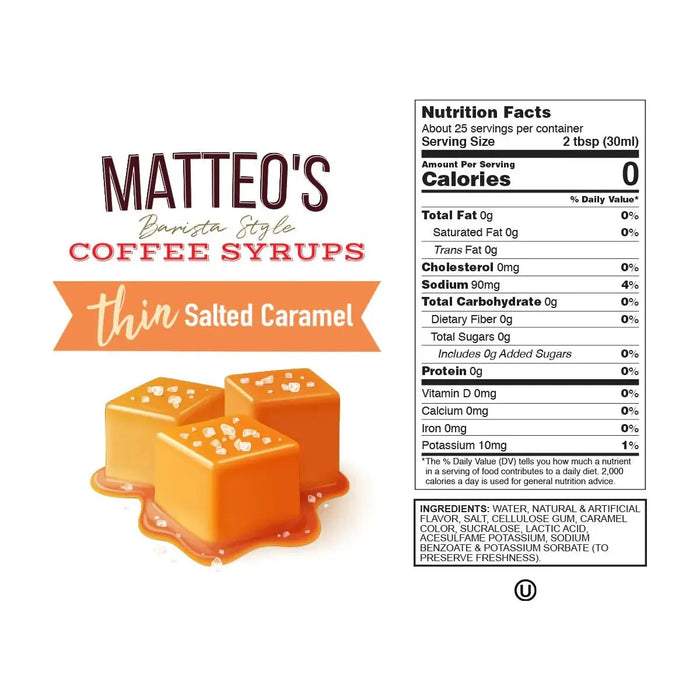Matteo's Sugar Free Coffee Syrup - Salted Caramel - 2 x 1L Bottle - Miller & Bean Coffee Company