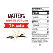 Matteo's Sugar Free Coffee Syrup - Vanilla - 2 x 1L Bottle - Miller & Bean Coffee Company