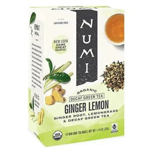 Numi Organic - Decaf Green Tea - Ginger Lemon - Box of 18 - Miller & Bean Coffee Company