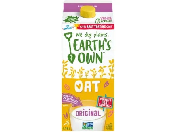Oat Beverage Original Plain - Earth's Own - 1.75L - Miller & Bean Coffee Company