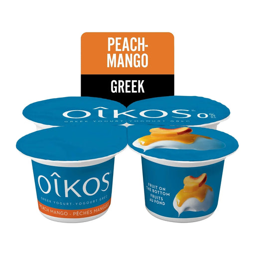 OIKOS Greek Yogurt - Peach - Mango Flavour - Pack of 4 x 100g - Miller & Bean Coffee Company