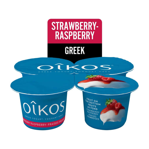 OIKOS Greek Yogurt - Strawberry - Raspberry Flavour - Pack of 4 x 100g - Miller & Bean Coffee Company