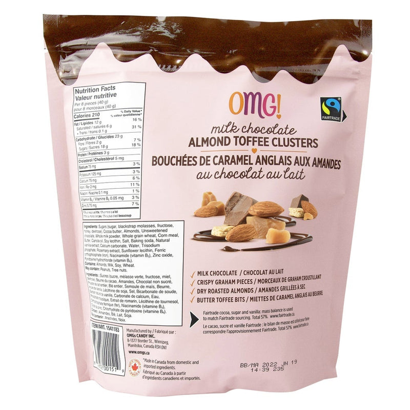 OMG! Milk Chocolate Almond Toffee Clusters back package
