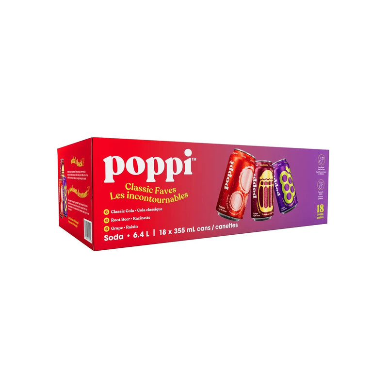 Poppi Soda - Variety Pack - Cola, Root Beer, Grape - 18 × 355ml - Miller & Bean Coffee Company
