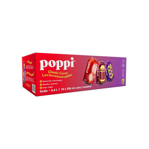 Poppi Soda - Variety Pack - Cola, Root Beer, Grape - 18 × 355ml - Miller & Bean Coffee Company