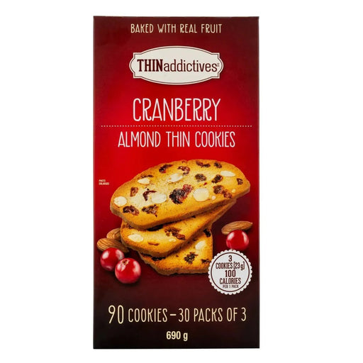 THINaddictives Cranberry Almond Thin Cookies - Individually Wrapped - 30 x 23g - Miller & Bean Coffee Company
