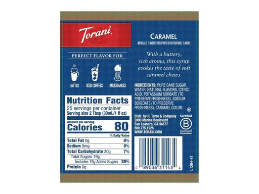 Torani Coffee Syrup - Caramel - 750ml - Miller & Bean Coffee Company