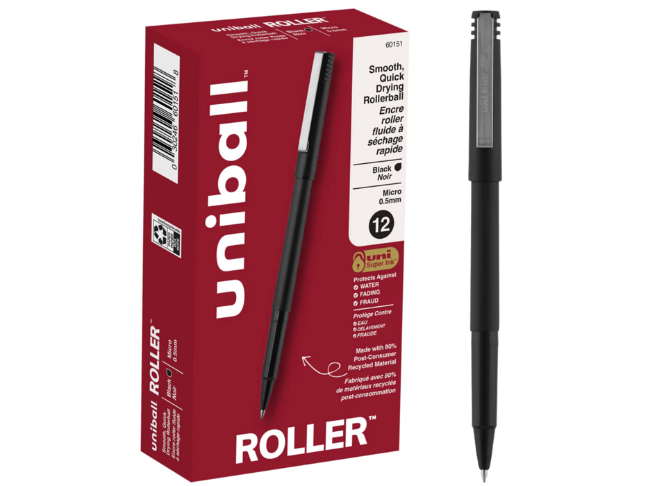 Uni-ball Roller Rollerball Pens - 0.5mm - Black - Pack of 12