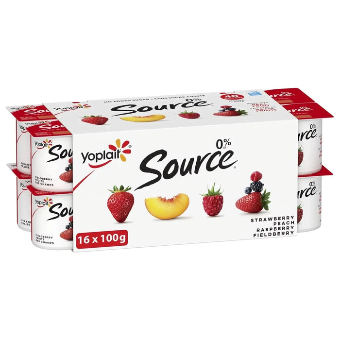 Yoplait Source 0% Smooth Traditional Yogurt Variety Pack - No Added Sugar - Pack of 16 x 100g - Miller & Bean Coffee Company