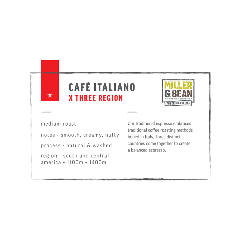 Coffee Beans - Miller & Bean Premium Collection - Cafe Italiano - Medium Espresso - 1lb Bag - Miller & Bean Coffee Company