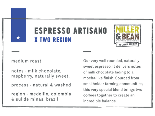 Coffee Beans - Miller & Bean Premium Collection - Espresso Artisano - Medium - 1lb Bag - MB Grocery