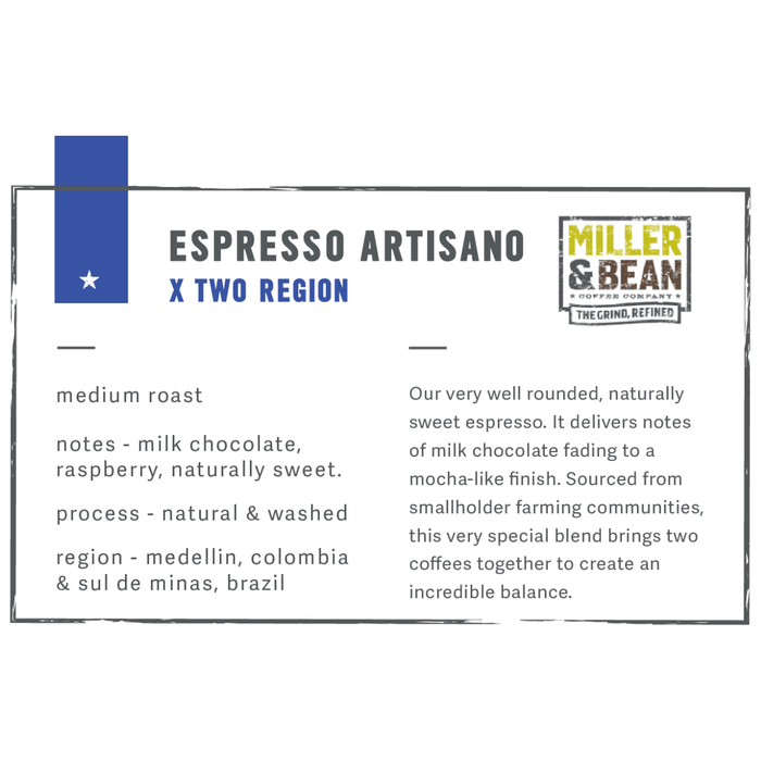 Coffee Beans - Miller & Bean Premium Collection - Espresso Artisano - Medium - 1lb Bag - Miller & Bean Coffee Company