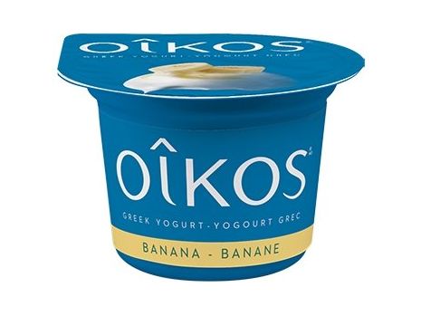 OIKOS Greek Yogurt - Banana Flavour - Pack of 12 x 100g - MB Grocery
