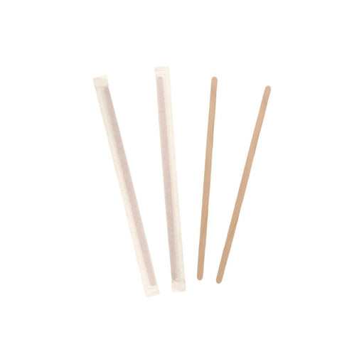Stir Sticks - Wooden 7" Slim - Individually Paper Wrapped - 500 Pkg - Miller & Bean Coffee Company